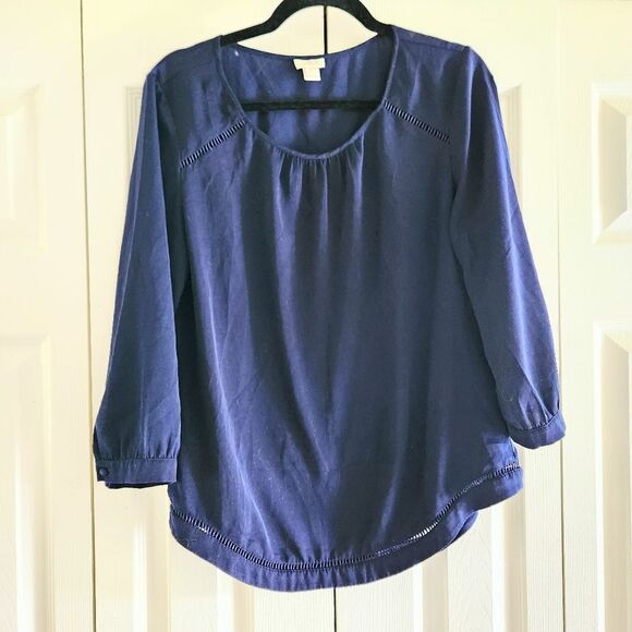 J. Crew Women's Navy Blue Blouse Cutout Collarbone & Hem Size Small - Picture 1 of 5